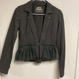 Cute Mudd jacket dark grey with military button detailing and lace pendulum.